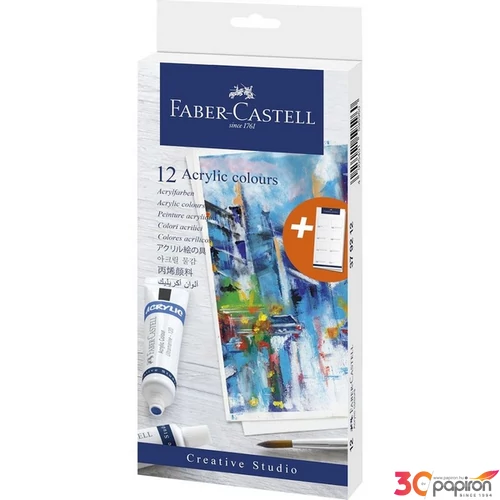 Faber-Castell festék készlet AG-akril festék, 12db-os Creative Studio papír dobozban