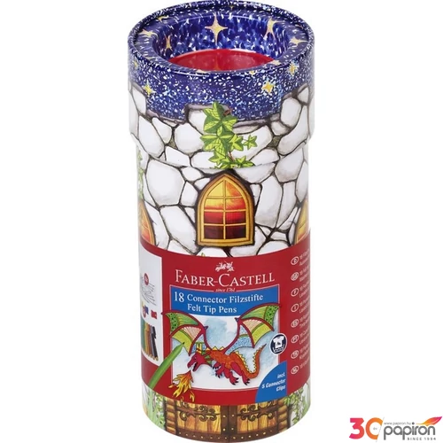 Faber-Castell filckészlet 18db Connector klipszes fémdobozos rostiron kastély mintás fém tartóban 155