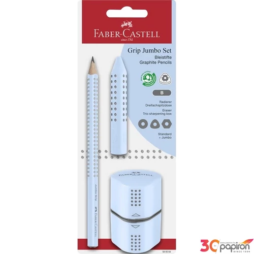 Faber-Castell grafitceruza 1db-os GRIP Jumbo (B) +trió hegyező+radír égkék BL. 2024