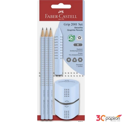 Faber-Castell grafitceruza 3db-os GRIP 2001 (B) +trió hegyező+radír égkék BL. 2024