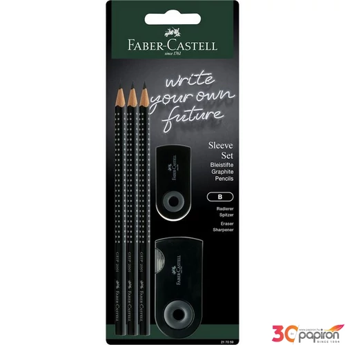 Faber-Castell grafitceruza B 3db Grip 2001 (B) Sleeve hegyező + Sleeve radír fekete BL.
