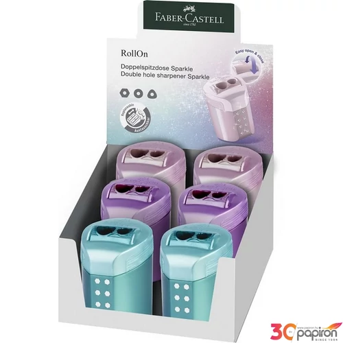 Faber-Castell hegyező Rollon Dupla Sparkle Tartályos Klf. 2023 (lila,rózsaszín,óceánkék)