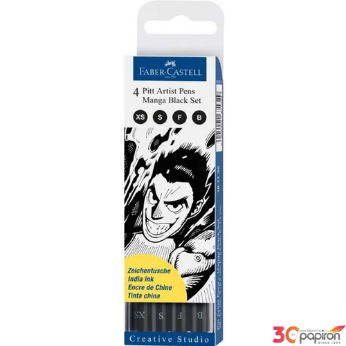 Faber-Castell művész filctoll "Pitt 4db -XS;S;F;B- manga black." AG-Pitt 167132