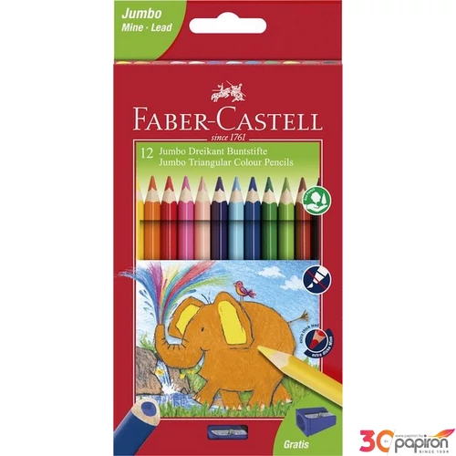 Faber-Castell színes ceruza 12db háromszögletű Jumbo+hegyező 116501