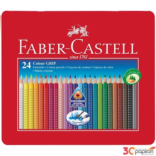 Faber-Castell színes ceruza 24db-os Grip Akvarell fémdobozban háromszög ceruza test 112423 112423