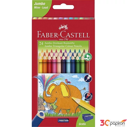 Faber-Castell színes ceruza 24db-os háromszögletű Jumbo+hegyező 116524