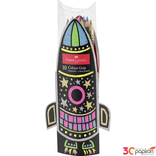 Faber-Castell színes ceruza 10db Grip készlet 201643, rakéta alakú tartóban 201643
