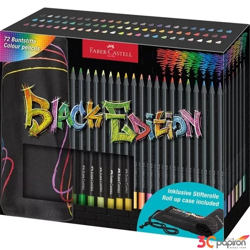 Faber-Castell Színesceruza 72db-os háromszögletű BLACK EDITION fekete testű tekercses tolltartóban