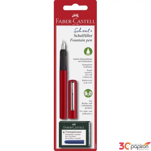 Faber-Castell Töltőtoll szett iskolai piros test szín + 6db királykék tintapatron bliszterben 149812