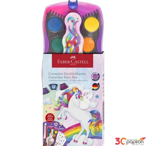 Faber-Castell Vízfesték szett 12db-os UNIKORNIS fehér tempera + matric + matrica