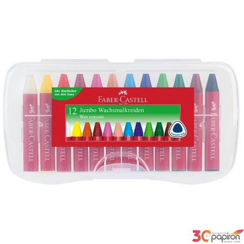 Faber-Castell Zsírkrétakészlet 12db-os háromszögletű Jumbo + kaparóval műanyag dobozban 120011