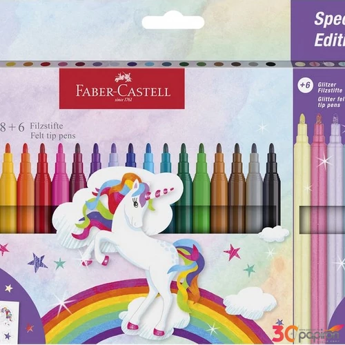 Faber Castell filctoll készlet 18+6db-os kastélyos UNIKORNIS 2024 18db alapszín + 6db csillámos