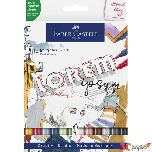 Faber Castell filctoll készlet Art and Graphic kétvégű alkoholos 12db-os GOLDFABER SKETCH MARKER 164712
