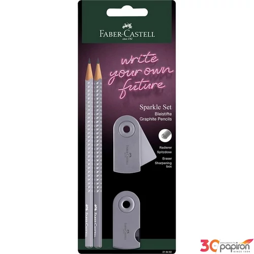 Faber Castell grafitceruza 2db-os SPARKLE + Sleeve hegyező Sleeve radír kókusztej/almásszürke BL 21
