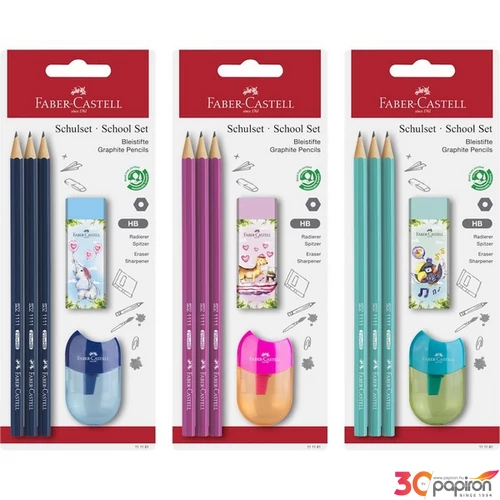 Faber Castell grafitceruza 3db-os 1111 HB színes testű radír +hegyező BL.