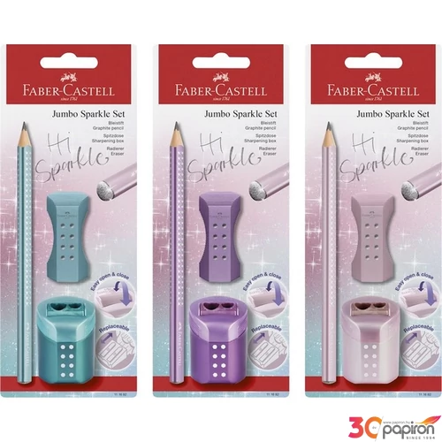 Faber Castell grafitceruza szett, 1db-os Sparkle Jumbo grafitceruza hegyezővel+radírral vegyes színekben