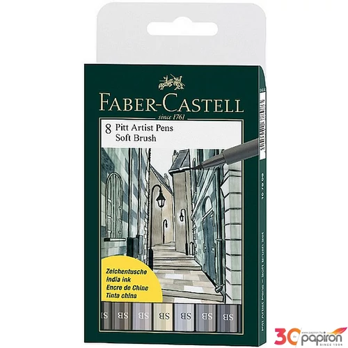Faber-Castell művész filc 8-as AG-Művész filc Pitt 8db SB Soft Brush szürke I-III.árnyalat, szürke I,III,IV,V