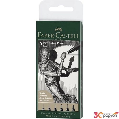 Faber Castell művész filctoll 6db-os PITT 199 fekete (XXS;XS;S;F;M) 1,5mm hegyvastagság