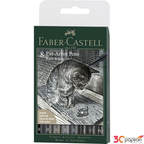 Faber Castell művész filctoll 8db-os PITT Brush "FEKETE ÉS SZÜRKE (5xB-s;F;FM;1,5mm hegyvastagság)