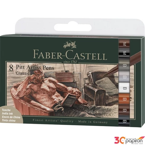 Faber Castell művész filctoll 8db-os PITT Brush "KLASSZIKUS "6xB-s;2xM-es hegyvastagság"