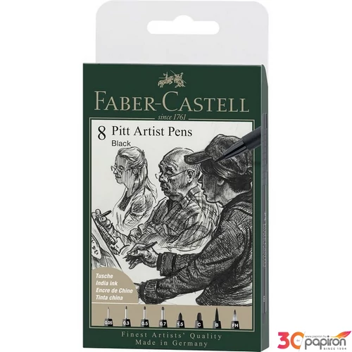 Faber Castell művész filctoll 8db-os PITT Fude hard 199 fekete "XXS;S;F;M;1,5mm;C;B;FH hegyvastagság"