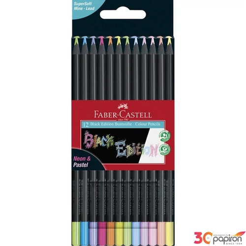 Faber Castell színes ceruza 12db-os Black Edition fekete test pasztell+neon