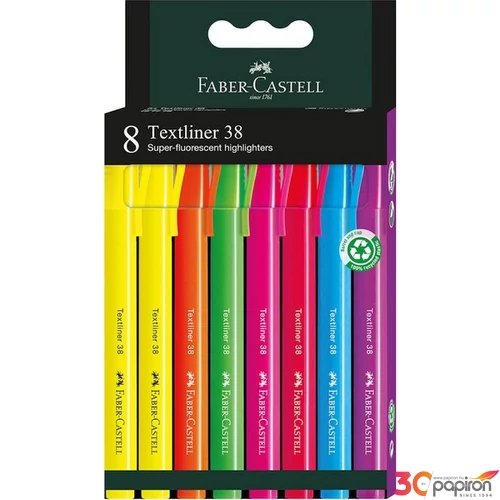 Faber Castell szövegkiemelő készlet 8db-os 38 Fluo 2024 2db sárga narancs,piros,rózsaszín, lila,kék,zöld