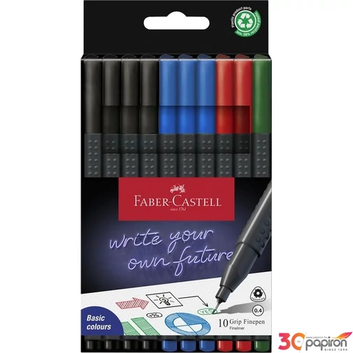 Faber Castell tűfilc 10db-os 0,4mm GRIP OFFICE 2024 fekete,kék,piros,zöld