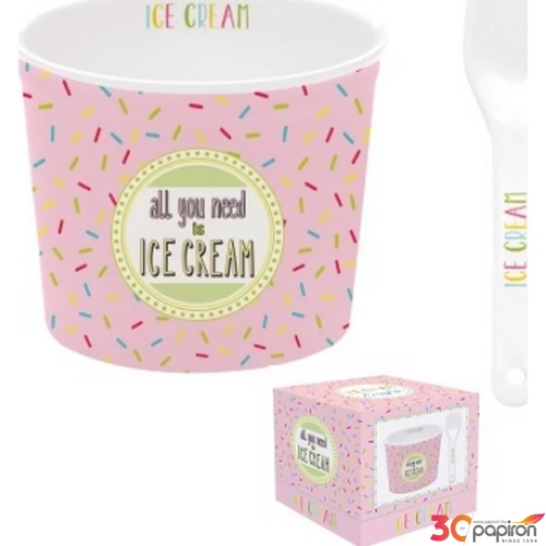 Tál Fagyistálka Porcelán 8,5cm, kanállal, dobozban Onfleek 01
