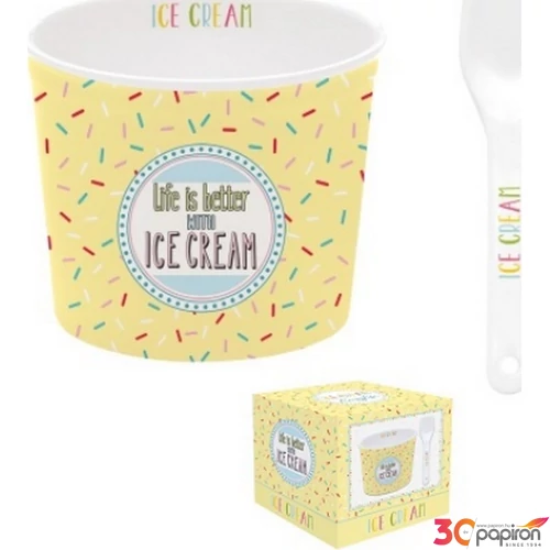 Tál Fagyistálka Porcelán 8,5cm, kanállal, dobozban Onfleek 02