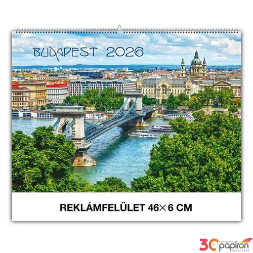 Falinaptár 2026 Budapest magyar névnapokkal 46x32cm Realsystem 2026 kollekció!