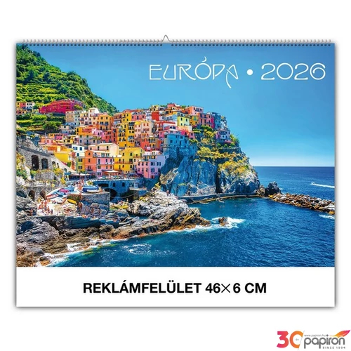 Falinaptár 2026 Európa magyar névnapokkal 46x32cm Realsystem 2026 kollekció!