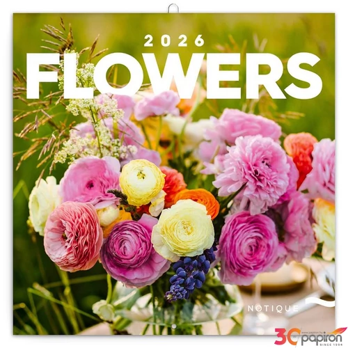Falinaptár 2026 Flowers lemeznaptár 30x30cm Realsystem 2026 kollekció!