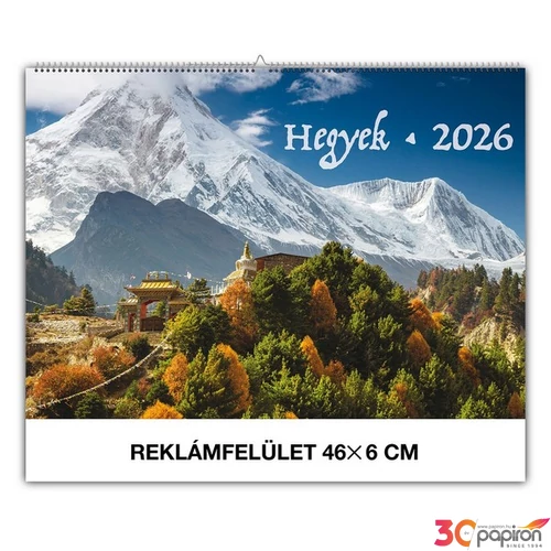 Falinaptár 2026 Hegyek magyar névnapokkal 46x32cm Realsystem 2026 kollekció!