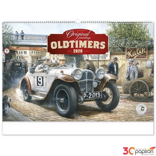 Falinaptár 2026 Oldtimers Václav Zapadlík spirálos 62×42cm Realsystem 2026 kollekció!
