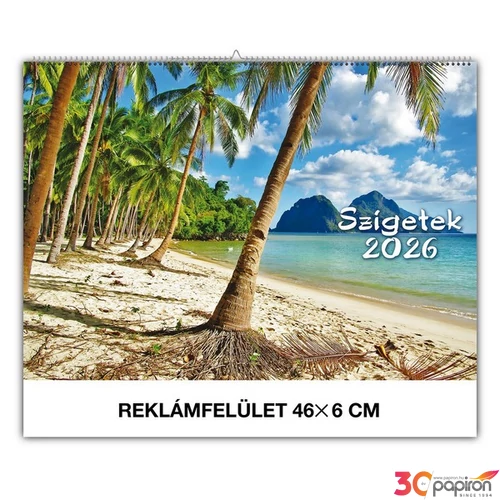 Falinaptár 2026 Szigetek magyar névnapokkal 46x32cm Realsystem 2026 kollekció!
