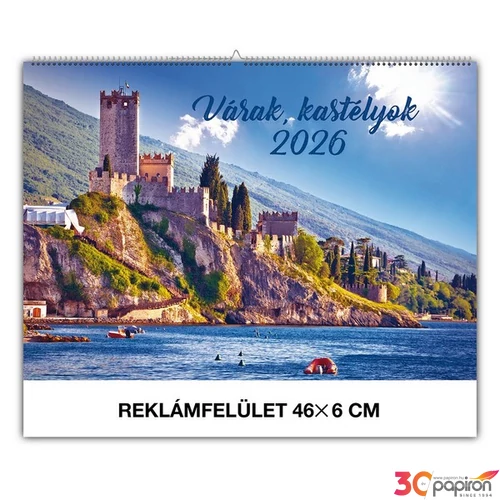 Falinaptár 2026 Várak kastélyok magyar névnapokkal 46x32cm Realsystem 2026 kollekció!