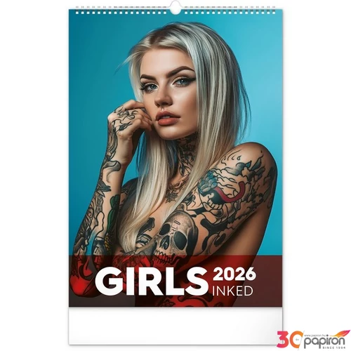 Falinaptár Inked Girls 2026 spirálos 33 × 46 cm Realsystem 2026 kollekció!