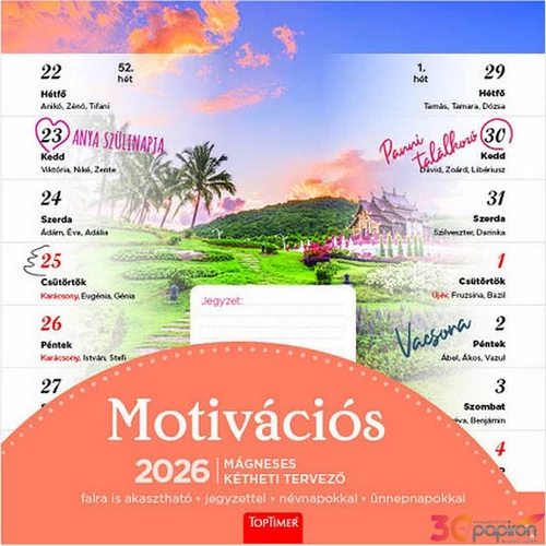 Falinaptár mágneses 2026 T090 Motiváció Mágneses Toptimer 2026 kollekció!