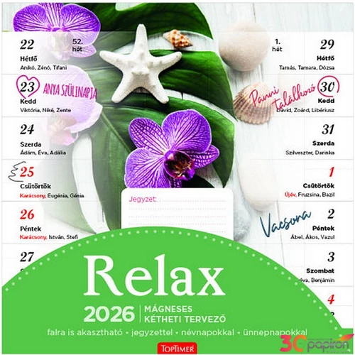 Falinaptár mágneses 2026 T090 Relax Mágneses Toptimer 2026 kollekció!