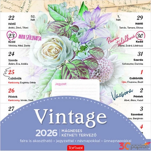 Falinaptár mágneses 2026 T090 Vintage Toptimer 2026 kollekció!