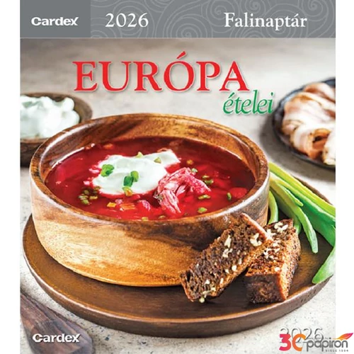 Falinaptár nagy lemezes 2026 Európa ételei, 30x30cm Cardex