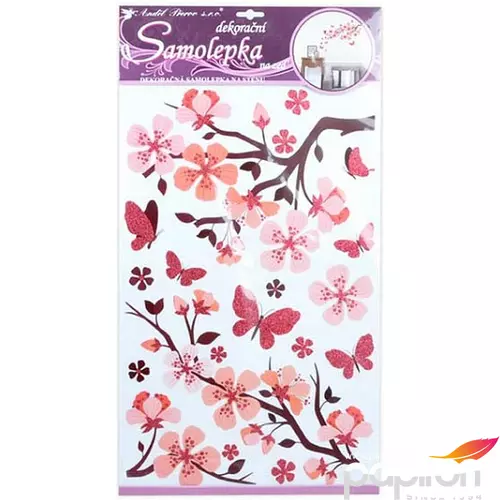 Falmatrica szobadekor Samolepka, színes virágok lepke 32x69cm virágzó fa pillangók Glitteres