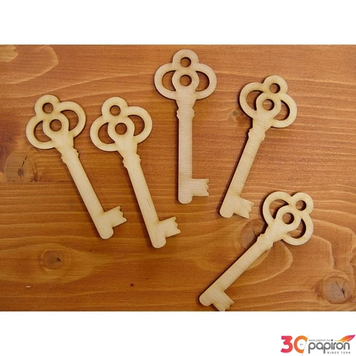 Fatábla felirat, Fa figura kulcs 10cmx4.5cmx3mm 5db/cs