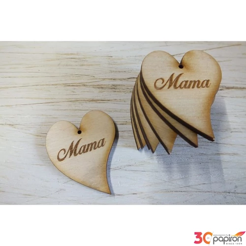 Fatábla felirat, Fa figura Mama szív forma 5cmx4cmx3mm 10db/cs