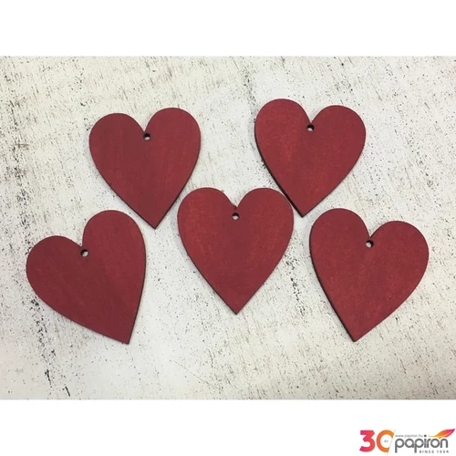 Fatábla felirat, Fa figura szív meggypiros 5cmx5cmx3mm 5db/cs