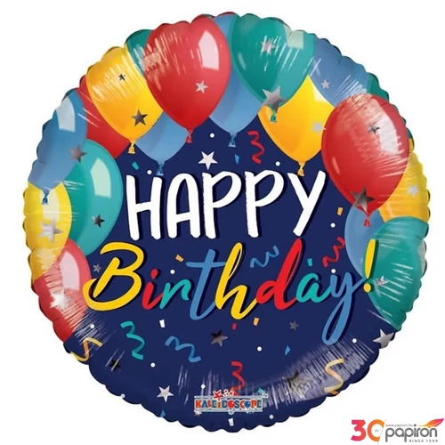Partylufi fólia ECO Happy Birthday, léggömbös 18"/45cm gömb