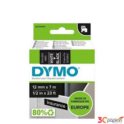 Feliratozó szalag Dymo 12mmx7m DYMO 45021/S0720610- fekete-fehér Feliratozógép szalagok