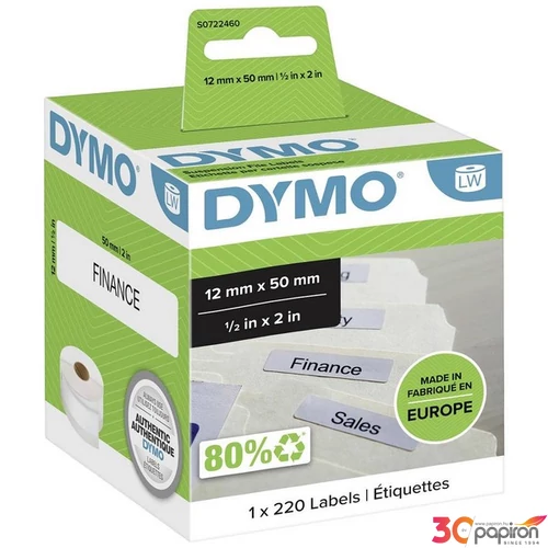 Feliratozó szalag Dymo 12x50mm DYMO S0722460 Etikettnyomtatókhoz etikettek