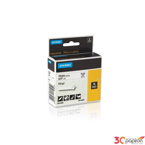 Feliratozó szalag Dymo Rhino vinyl 19mmx5,5m fehér-fekete DYMO S0718470/18433